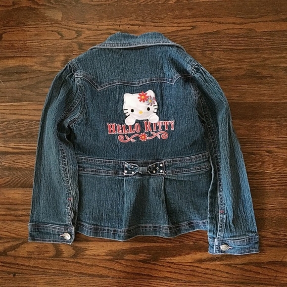 Hello Kitty Sanrio Design Girly Bows Denim Girls Size 6 Jean Stretch Jacket - Picture 3 of 6